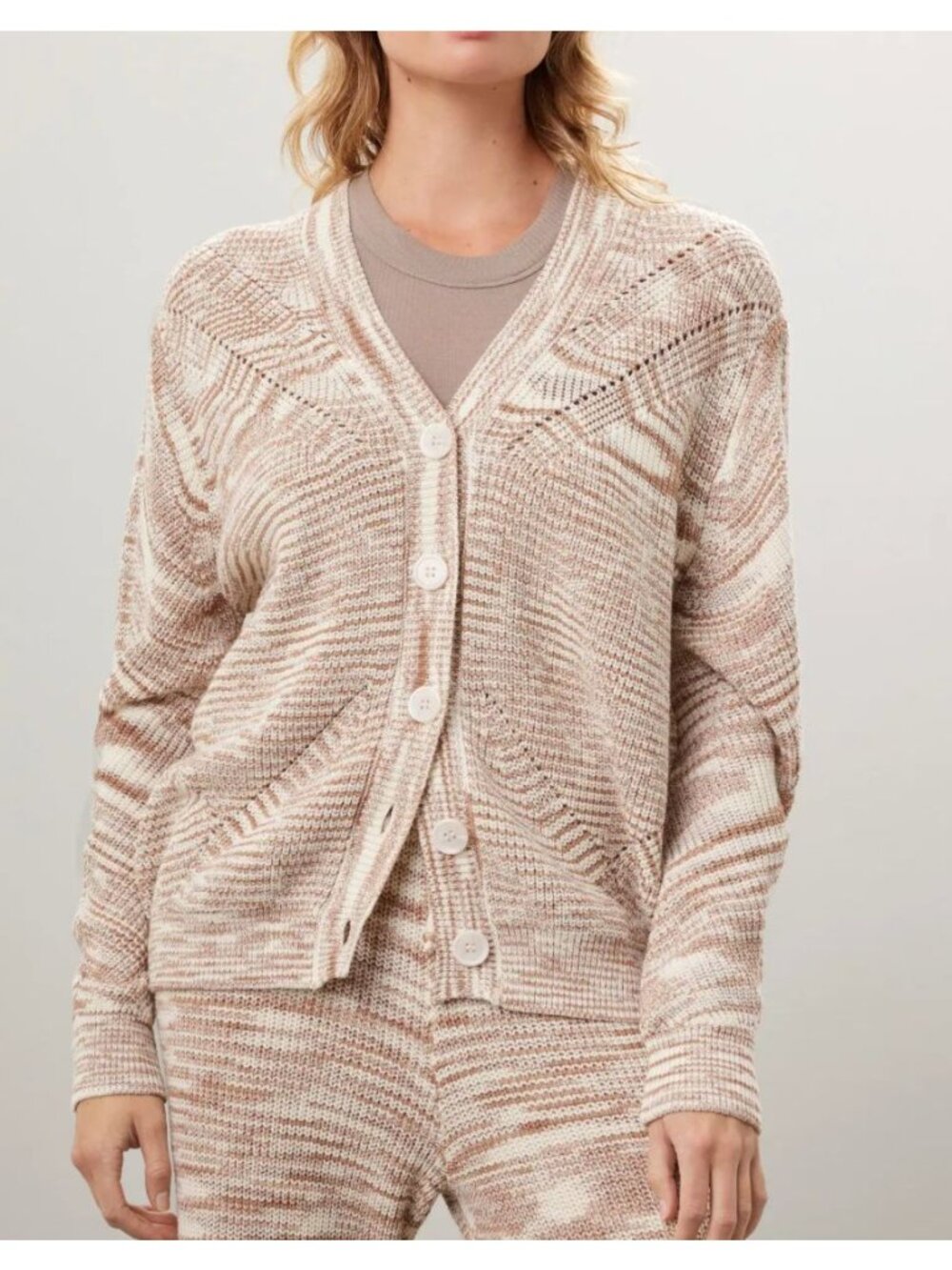 Spiritual Gangster Sasha Pointelle Space Dye Cardigan Sweater Size Small